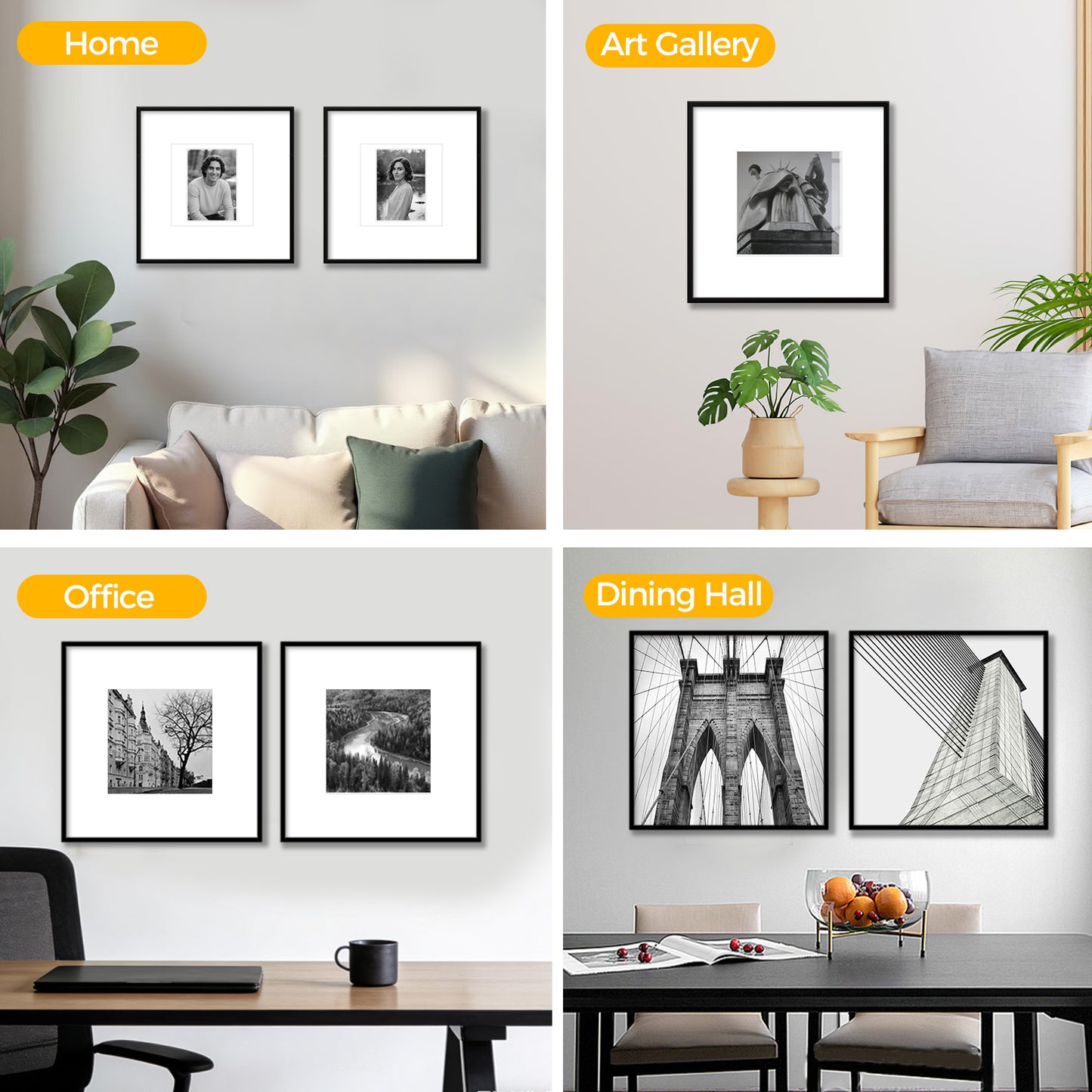 Kuxerla 14x14 Poster Frames,Wall Gallery Photo Frame with Mat Display 5x7 or 8x8 Photos, Wall Hanging Frame for 14x14 Picture Without Mat,Black