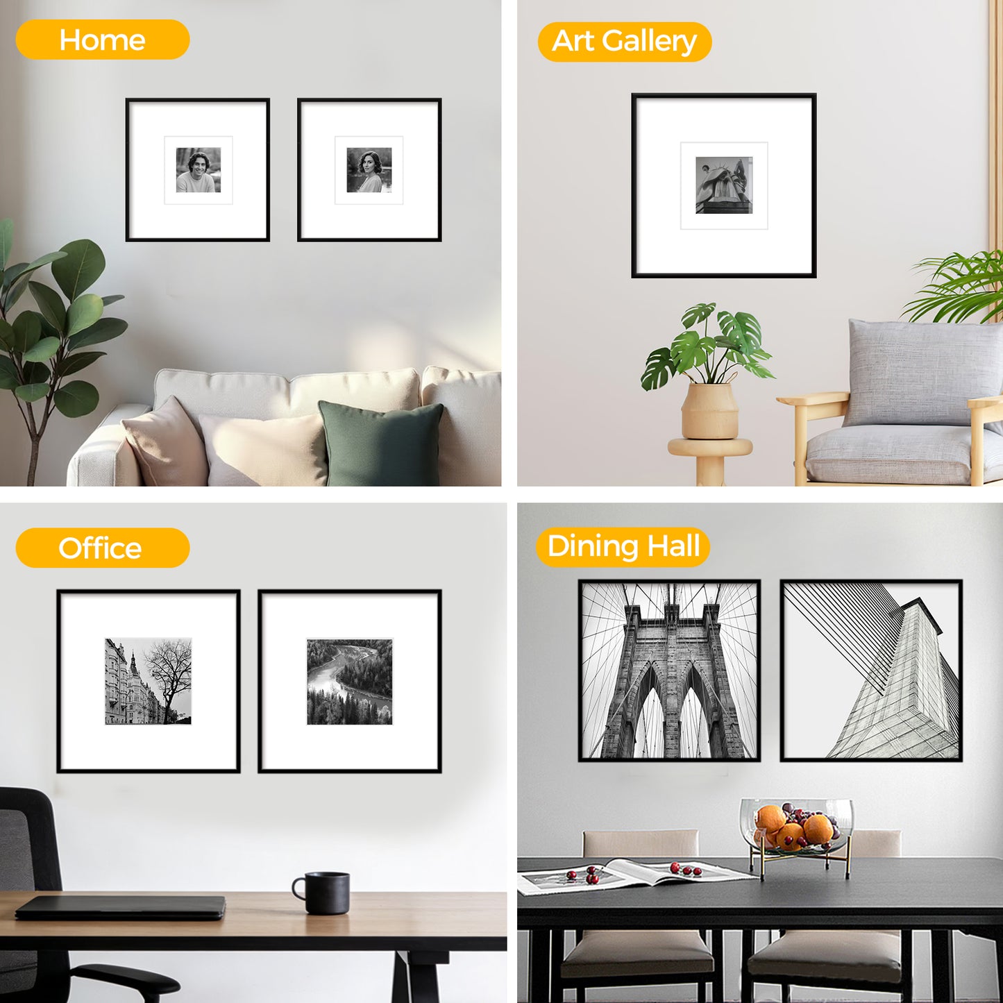 Kuxerla 12x12 Picture Frames, Wall Gallery Photo Frame with Mat Display 4x4 or 6x6 Photos, Wall Hanging Frame for 12x12 Picture Without Mat,Black