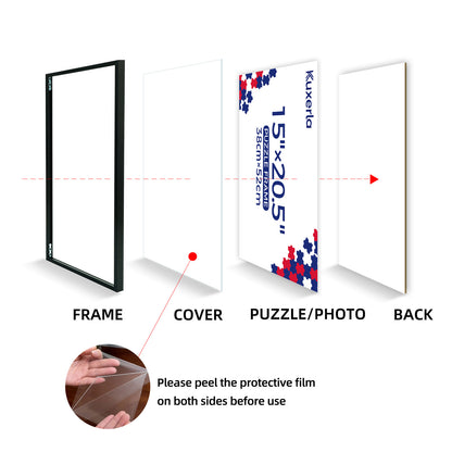Kuxerla 15x20.5 Puzzle Frame 38x52cm for 500 Pieces, Clear Acrylic Panel, Horizontal & Vertical Wall Hanging, Black