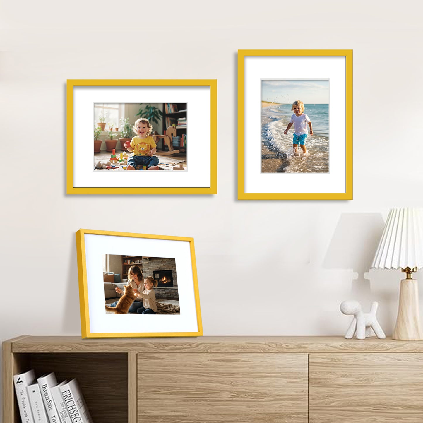 Kuxerla 11x14 Picture Frame Holds 8.5x11 Picture with Mat or 11x14 Picture without Mat,With Clear Acrylic Front and MDF Back Panel,Pack of 2,Yellow