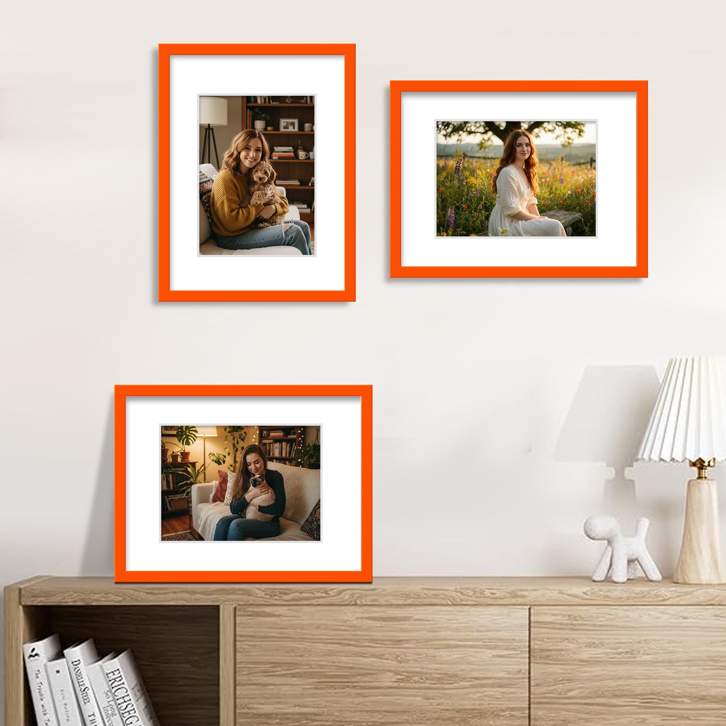 Kuxerla 11x14 Picture Frame Holds 8.5x11 Picture with Mat or 11x14 Picture without Mat,With Clear Acrylic Front and MDF Back Panel,Pack of 2,Orange