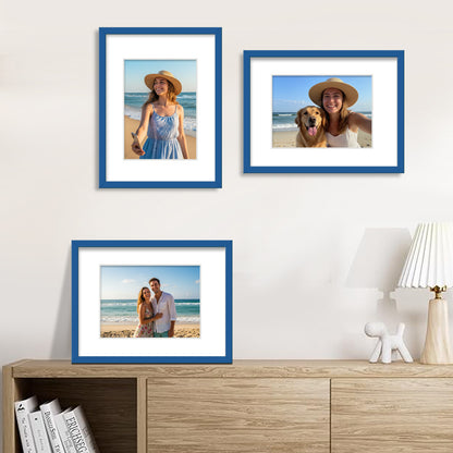 Kuxerla 11x14 Picture Frame Holds 8.5x11 Picture with Mat or 11x14 Picture without Mat,With Clear Acrylic Front and MDF Back Panel,Pack of 2,Blue