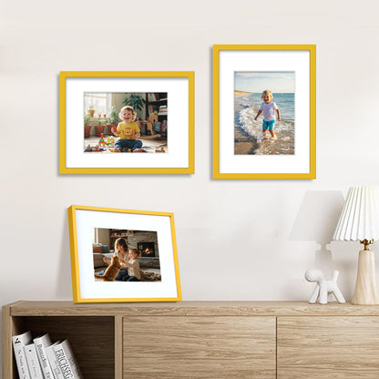 Kuxerla 8x10 Picture Frame Holds 5x7 Picture with Mat or 8x10 Picture without Mat,With Clear Acrylic Front and MDF Back Panel,Pack of 2,Yellow