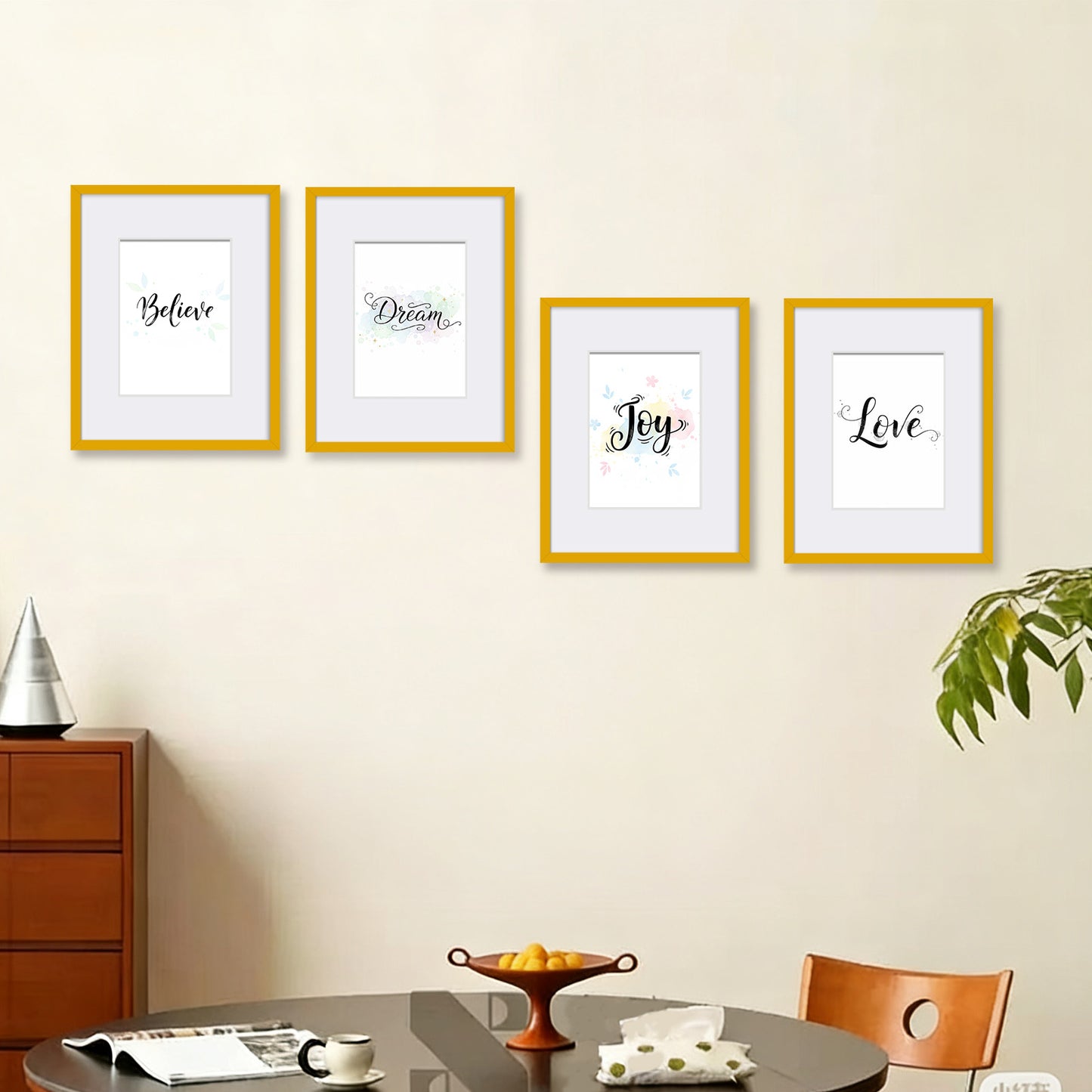 Kuxerla 8x10 Picture Frame Holds 5x7 Picture with Mat or 8x10 Picture without Mat,With Clear Acrylic Front and MDF Back Panel,Pack of 2,Yellow