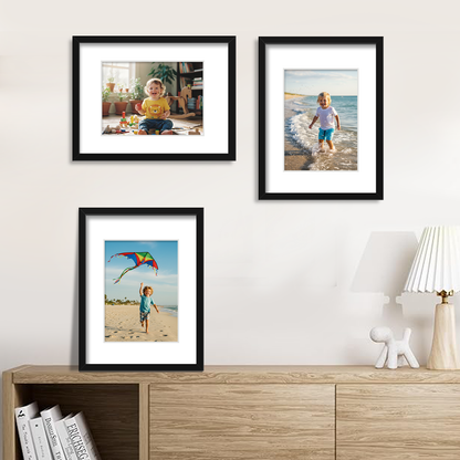 Kuxerla 8x10 Picture Frame Holds 5x7 Picture with Mat or 8x10 Picture without Mat,With Clear Acrylic Front and MDF Back Panel,Pack of 2,Black