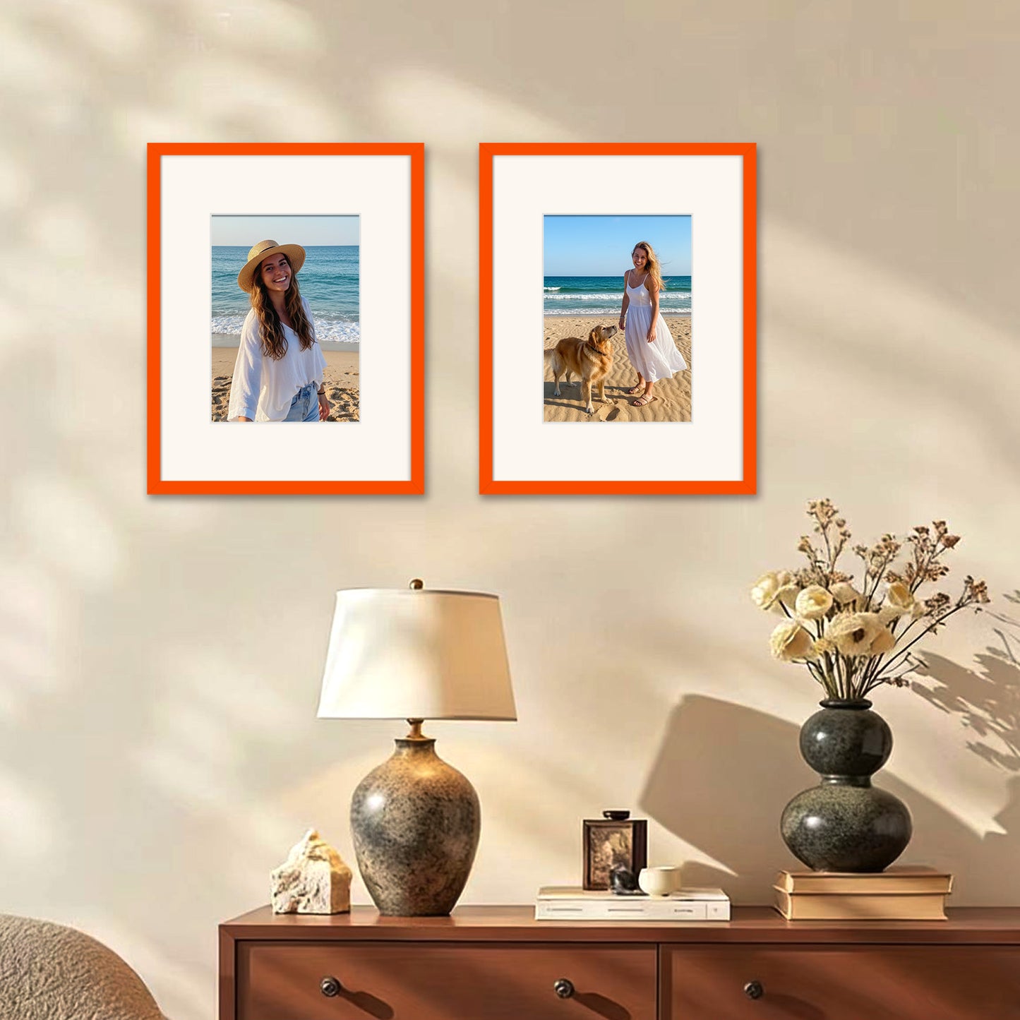 Kuxerla 11x14 Picture Frame Holds 8.5x11 Picture with Mat or 11x14 Picture without Mat,With Clear Acrylic Front and MDF Back Panel,Pack of 2,Orange