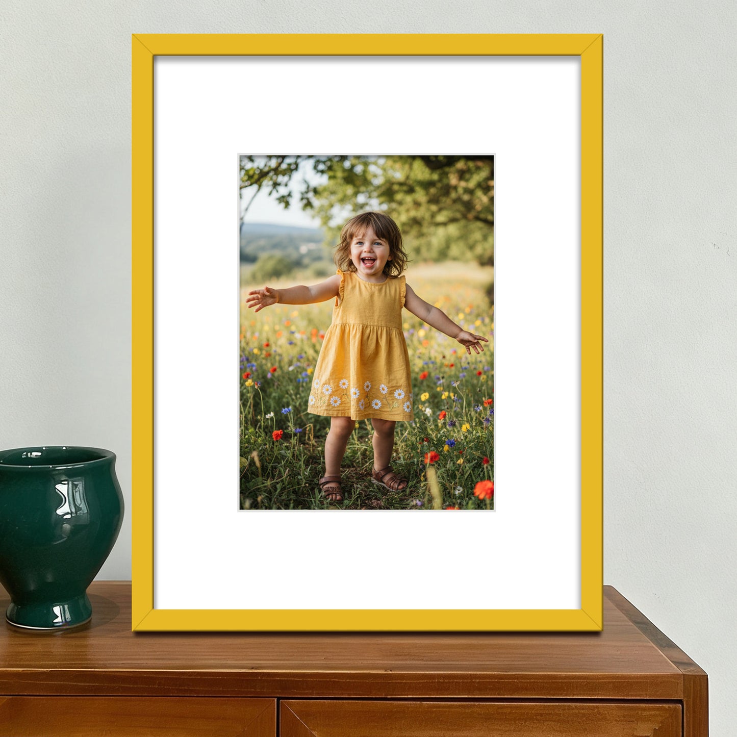 Kuxerla 11x14 Picture Frame Holds 8.5x11 Picture with Mat or 11x14 Picture without Mat,With Clear Acrylic Front and MDF Back Panel,Pack of 2,Yellow