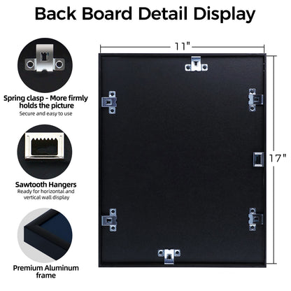 Kuxerla 11x17 Poster Frames,Metal 11x17 Picture Frames Display 8x12 Picture with Mat or 11x17 without Mat,Black,2 pack