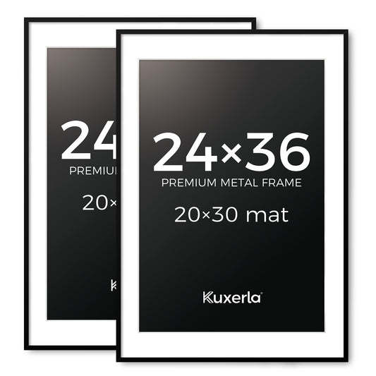KUXERLA Poster Frame 24x36" Holds 20x30" Photos with Mat or 24x36" Photo without Mat. With Clear Acrylic Front and MDF Back Panel. Pack of 2,Black
