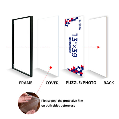 Kuxerla Puzzle Frame for 13x39 Puzzle,with Clear Acrylic Cover and Sturdy Back Panel,Horizontal or Vertical Display,Black