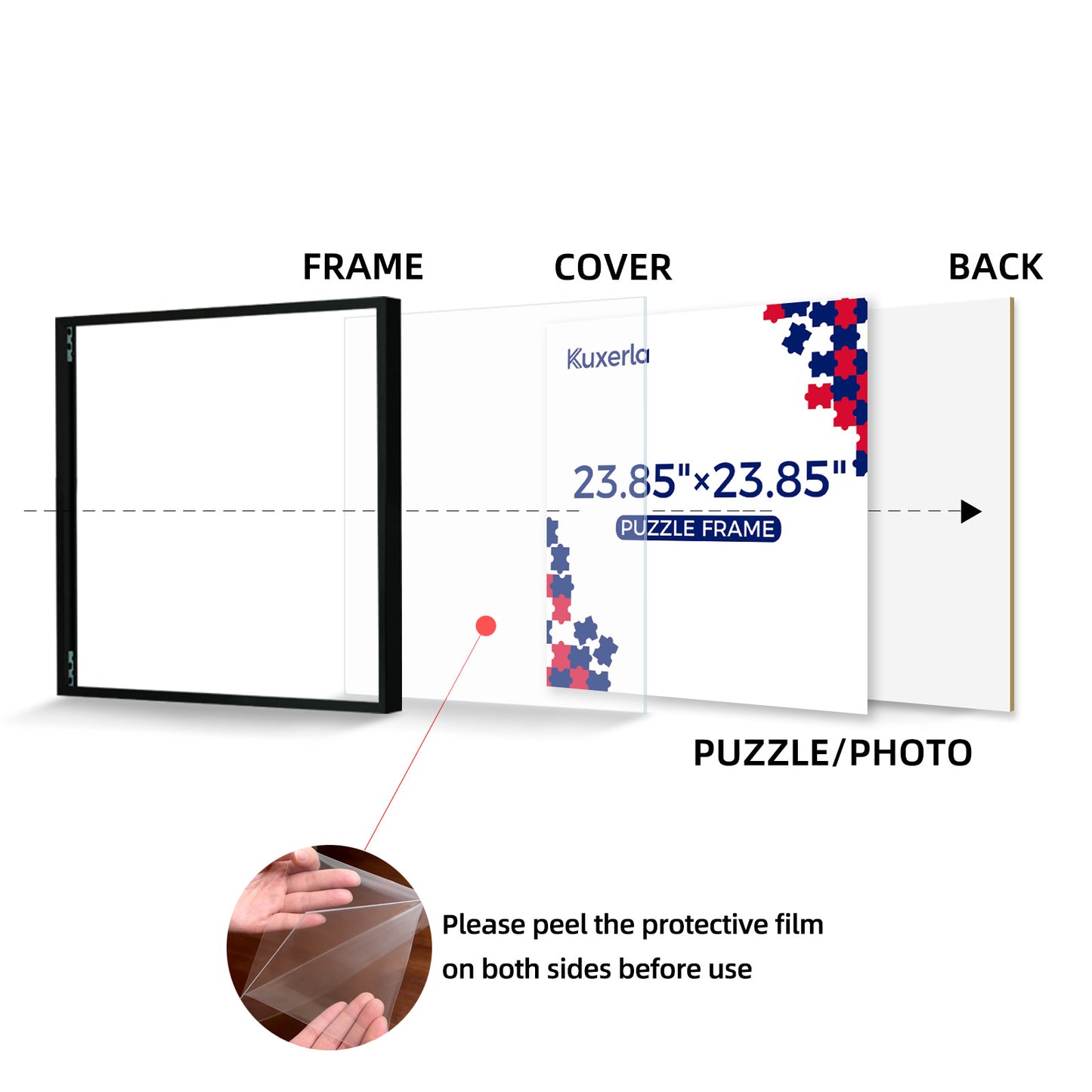 Kuxerla Black Picture Frame for 23.85x23.85 Puzzle，with Clear Acrylic Cover and Sturdy Back Panel