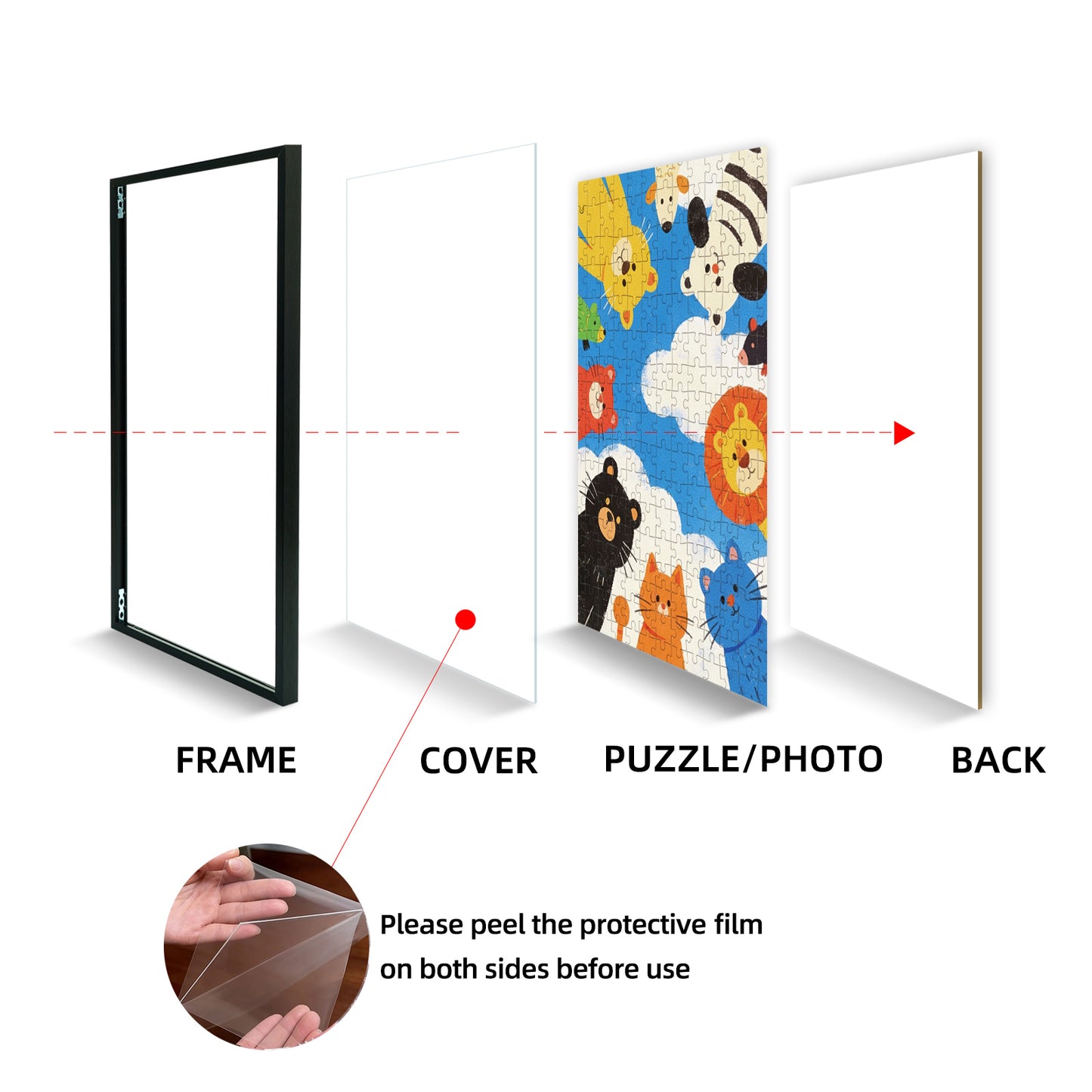 Kuxerla Puzzle Frame for 20x27 Puzzle,with Clear Acrylic Cover and Sturdy Back Panel,Horizontal or Vertical Display,Black