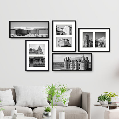 Kuxerla 8x24 Collage Picture Frame ,Displays 5Pcs 4x6 Pictures with Mat or 1Pcs 8x24 Picture without Mat , Collage Picture Frame for Horizontal or Vertical Display, Black, 1 Pack