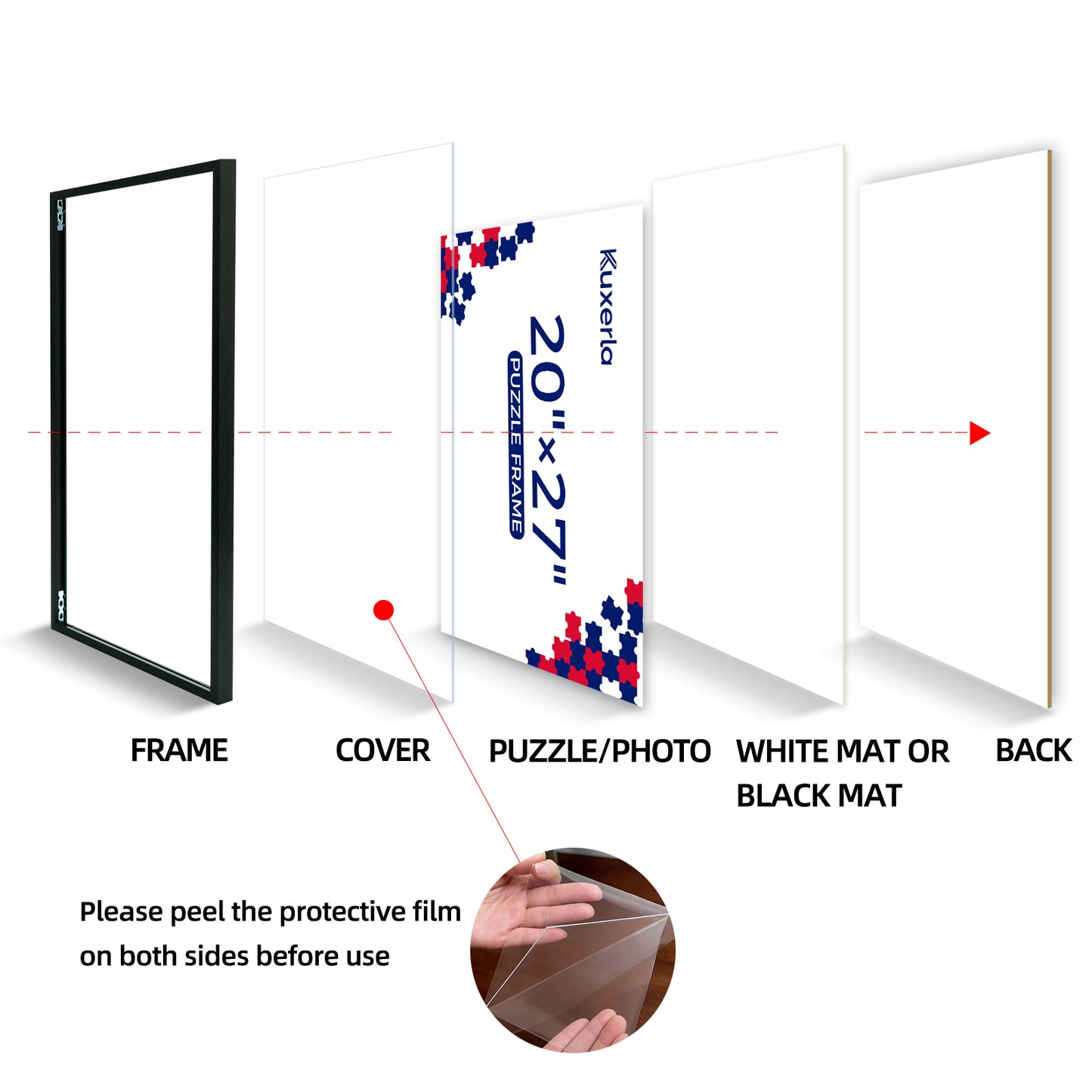Kuxerla Black 20 x 27 Metal Picture Frame with Mat Board,Clear Acrylic Cover and Sturdy Back Panel,Horizontal or Vertical Display.