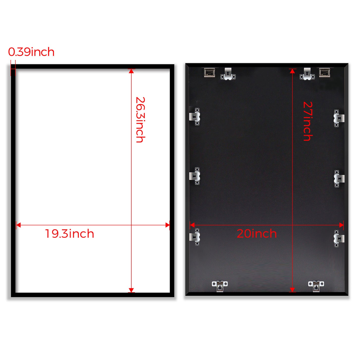 Kuxerla Black 20 x 27 Metal Picture Frame with Mat Board,Clear Acrylic Cover and Sturdy Back Panel,Horizontal or Vertical Display.