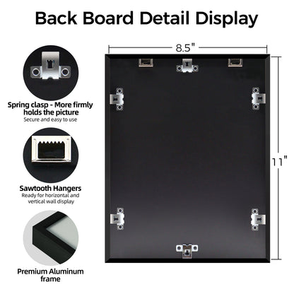 Kuxerla Picture Frame 8.5x11 Holds 5x7 Photos with Mat or 8.5x11 Photo without Mat. With Clear Acrylic Front and MDF Back Panel. Pack of 2,Black