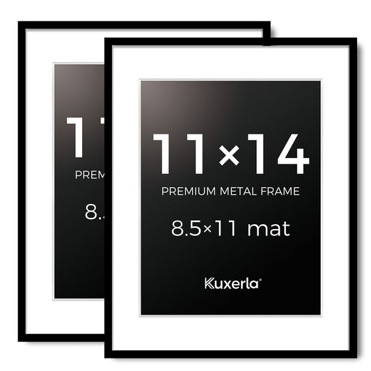 Kuxerla picture Frame 11x14 Holds 8.5x11 Photos with Mat or 11x14 Photo without Mat. With Clear Acrylic Front and MDF Back Panel. Pack of 2,Black