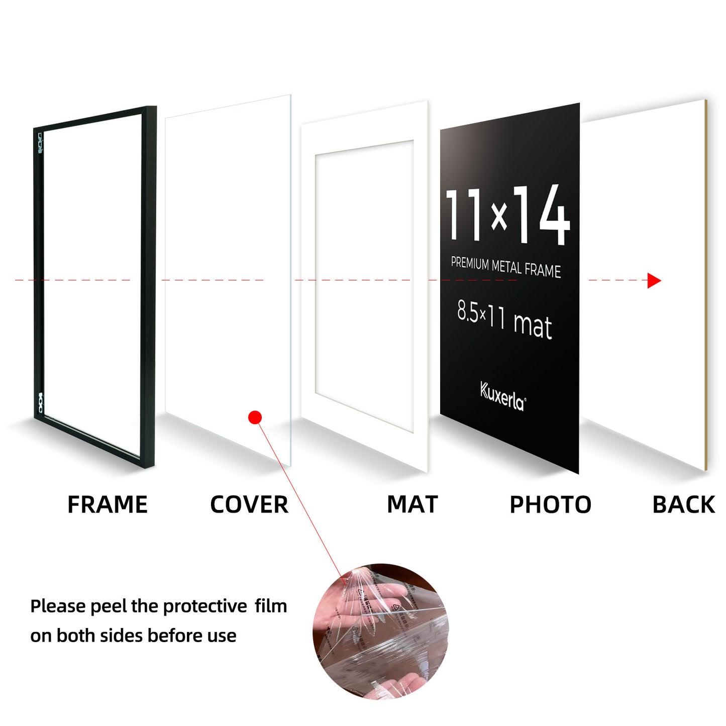 Kuxerla picture Frame 11x14 Holds 8.5x11 Photos with Mat or 11x14 Photo without Mat. With Clear Acrylic Front and MDF Back Panel. Pack of 2,Black