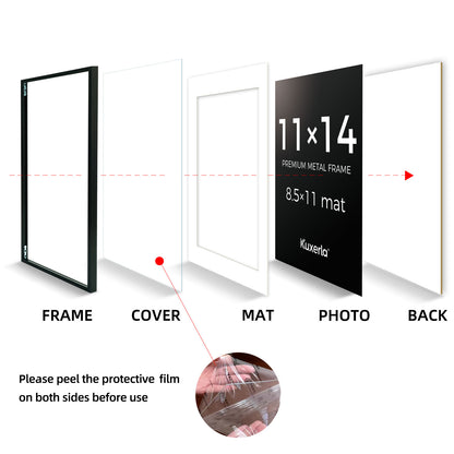 Kuxerla picture Frame 11x14 Holds 8.5x11 Photos with Mat or 11x14 Photo without Mat. With Clear Acrylic Front and MDF Back Panel. Pack of 2,Black