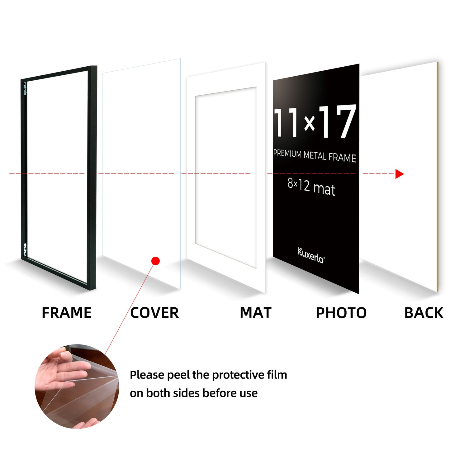 Kuxerla 11x17 Poster Frames,Metal 11x17 Picture Frames Display 8x12 Picture with Mat or 11x17 without Mat,Black,2 pack