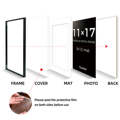 Kuxerla 11x17 Poster Frames,Metal 11x17 Picture Frames Display 8x12 Picture with Mat or 11x17 without Mat,Black,2 pack