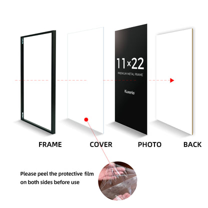 Kuxerla News Paper Frame 11x22" Photos with Mat With Clear Acrylic Front and MDF Back Panel.Black