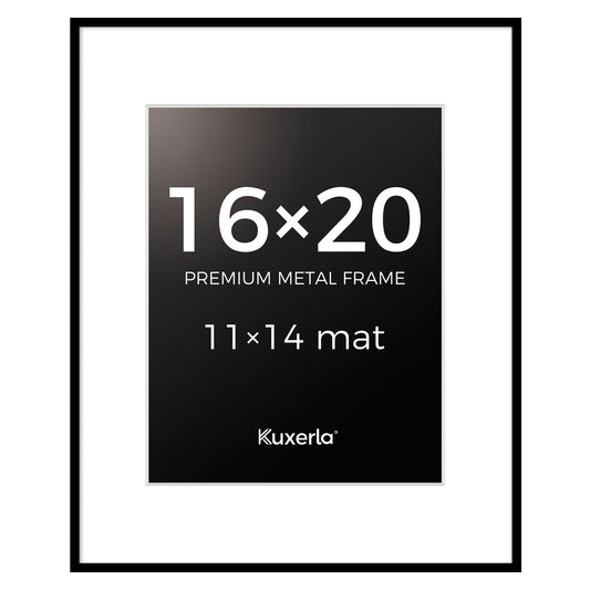 Kuxerla Picture Frame 16x20 Holds 11x14 Photos with Mat or 16x20 Photo without Mat. With Clear Acrylic Front and MDF Back Panel.Black