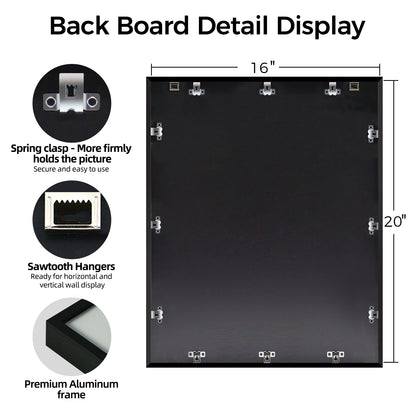 Kuxerla Picture Frame 16x20 Holds 11x14 Photos with Mat or 16x20 Photo without Mat. With Clear Acrylic Front and MDF Back Panel.Black