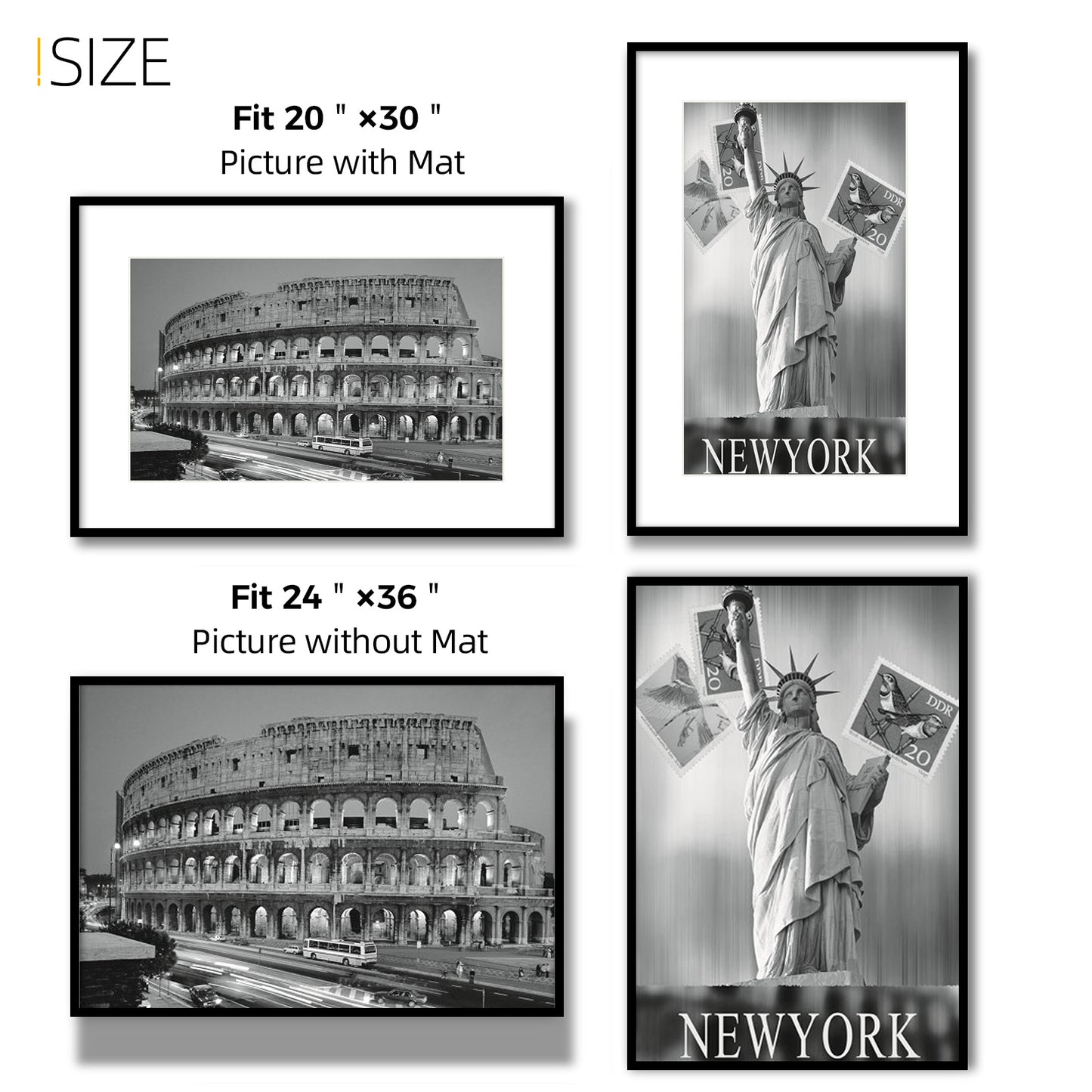 Kuxerla Picture Frame 24x36 Holds 20x30 Photos with Mat or 24x36 Poster without Mat. With Clear Acrylic Front and MDF Back Panel.Black