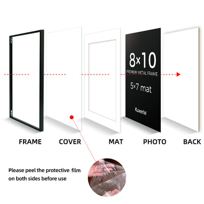 Kuxerla Picture Frame 8x10 Holds 5x7 Photos with Mat or 8x10 Photo without Mat. With Clear Acrylic Front and MDF Back Panel. Pack of 2,Black