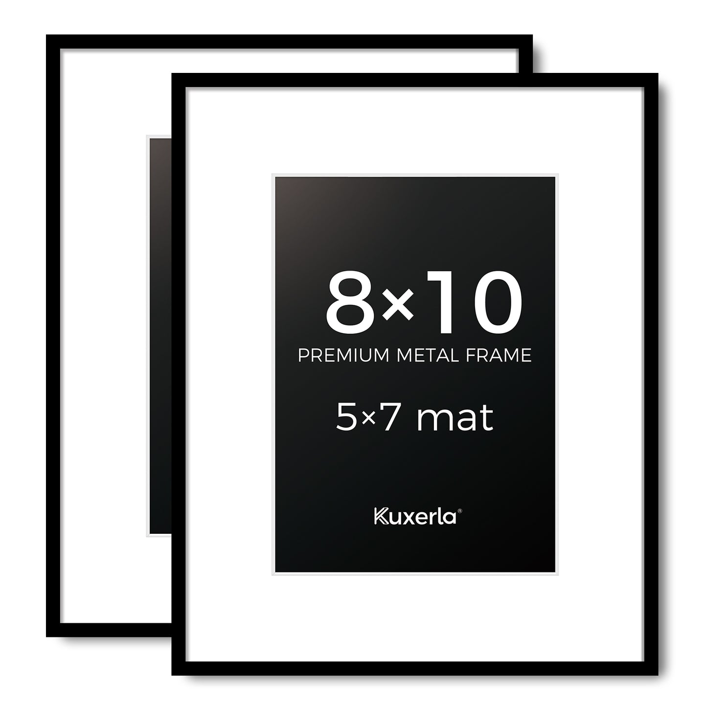Kuxerla Picture Frame 8x10 Holds 5x7 Photos with Mat or 8x10 Photo without Mat. With Clear Acrylic Front and MDF Back Panel. Pack of 2,Black