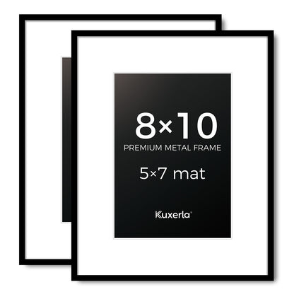 Kuxerla Picture Frame 8x10 Holds 5x7 Photos with Mat or 8x10 Photo without Mat. With Clear Acrylic Front and MDF Back Panel. Pack of 2,Black