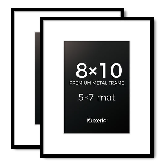 Kuxerla Picture Frame 8x10 Holds 5x7 Photos with Mat or 8x10 Photo without Mat. With Clear Acrylic Front and MDF Back Panel. Pack of 2,Black