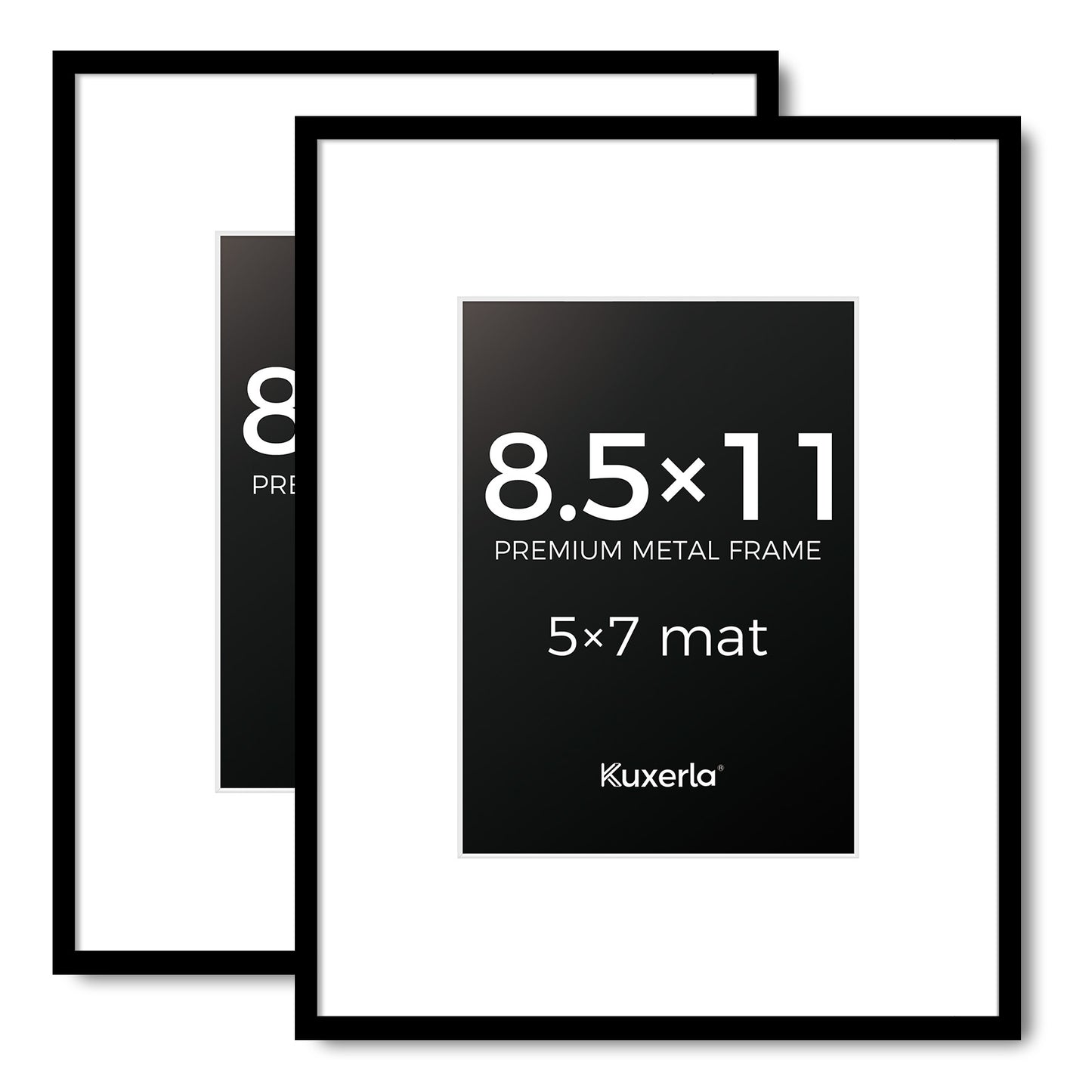 Kuxerla Picture Frame 8.5x11 Holds 5x7 Photos with Mat or 8.5x11 Photo without Mat. With Clear Acrylic Front and MDF Back Panel. Pack of 2,Black