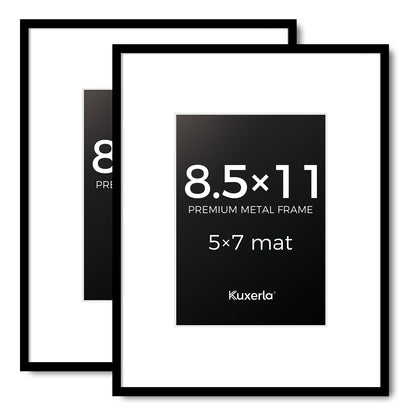 Kuxerla Picture Frame 8.5x11 Holds 5x7 Photos with Mat or 8.5x11 Photo without Mat. With Clear Acrylic Front and MDF Back Panel. Pack of 2,Black