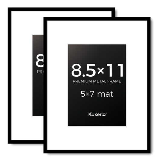 Kuxerla Picture Frame 8.5x11 Holds 5x7 Photos with Mat or 8.5x11 Photo without Mat. With Clear Acrylic Front and MDF Back Panel. Pack of 2,Black