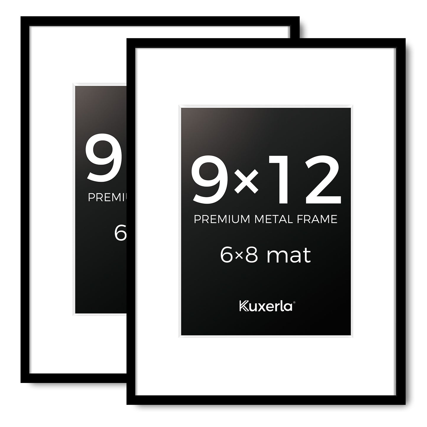 Kuxerla picture Frame 9x12 Holds 6x8 Photos with Mat or 9x12 Photo without Mat. With Clear Acrylic Front and MDF Back Panel. Pack of 2,Black