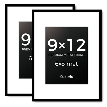 Kuxerla picture Frame 9x12 Holds 6x8 Photos with Mat or 9x12 Photo without Mat. With Clear Acrylic Front and MDF Back Panel. Pack of 2,Black