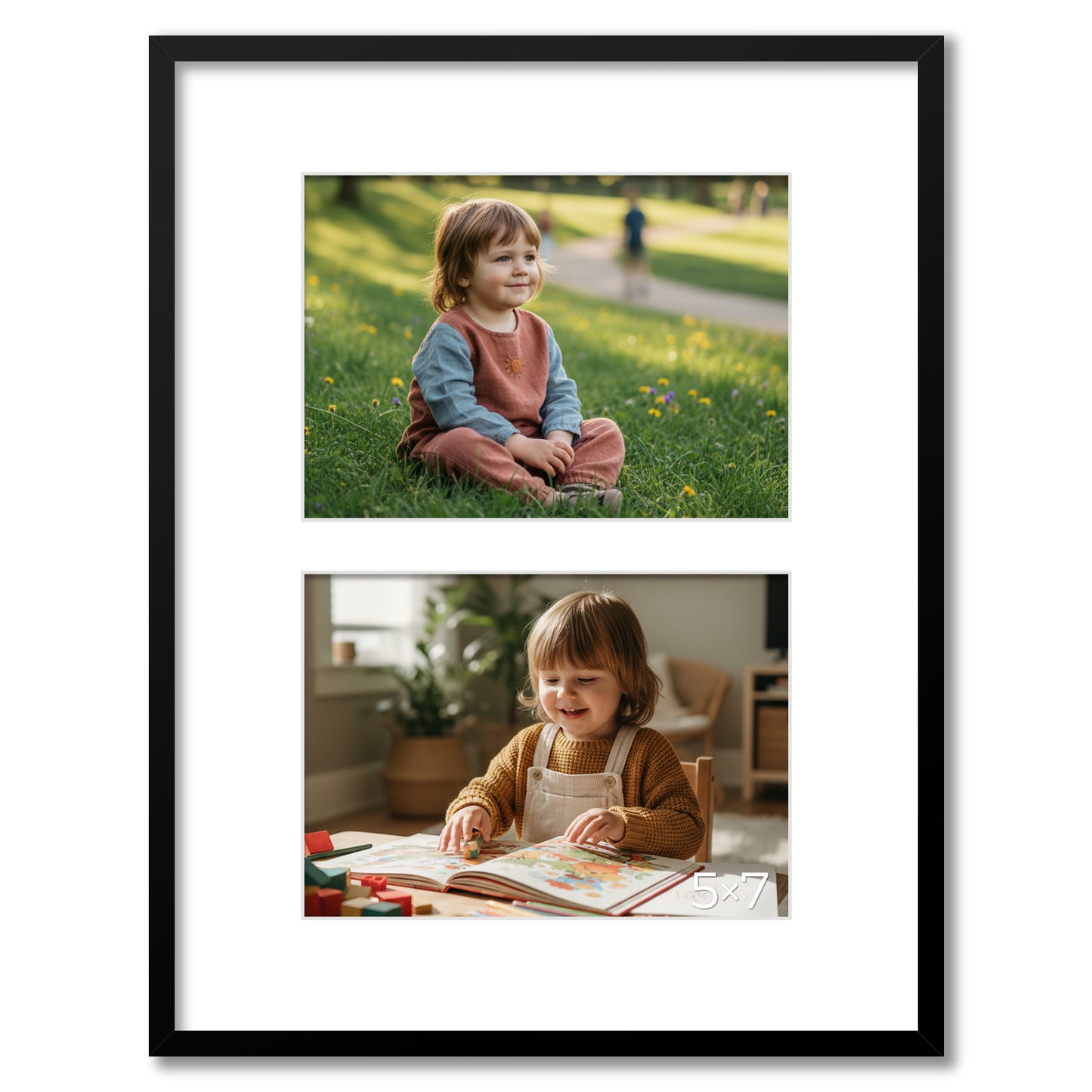 Kuxerla 11x14 Collage Picture Frame ,Displays 2Pcs 5x7 Pictures with Mat or 1Pcs 11x14 Picture without Mat , Collage Picture Frame for Horizontal or Vertical Display, Black, 1 Pack