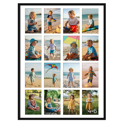 Kuxerla 20x27 Collage Picture Frame ,Displays 24Pcs 4x6 Pictures with Mat or 1Pcs 20x27 Picture without Mat , Collage Picture Frame for Horizontal or Vertical Display, Black, 1 Pack
