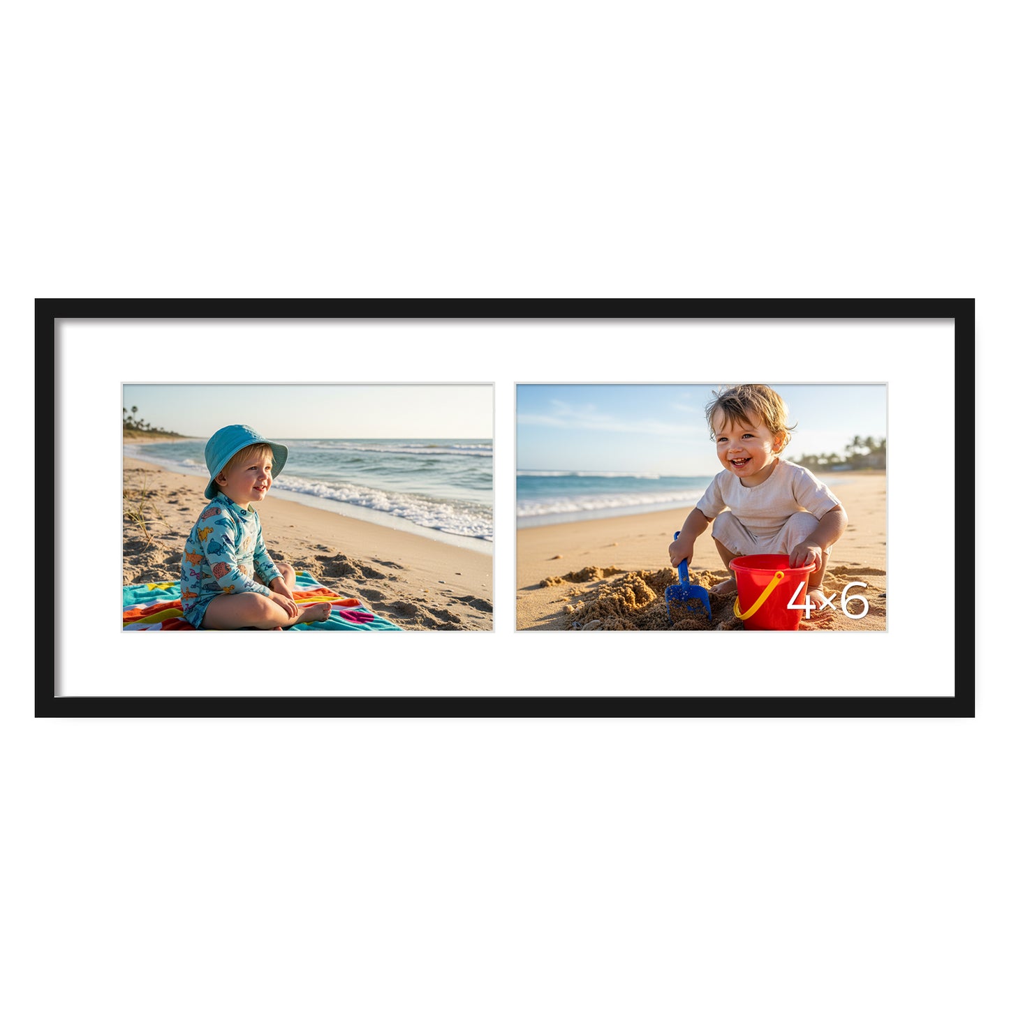Kuxerla 6x14 Collage Picture Frame ,Displays 2Pcs 4x6 Pictures with Mat or 1Pcs 6x14 Picture without Mat , Collage Picture Frame for Horizontal or Vertical Display, Black, 1 Pack
