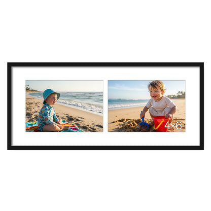 Kuxerla 6x14 Collage Picture Frame ,Displays 2Pcs 4x6 Pictures with Mat or 1Pcs 6x14 Picture without Mat , Collage Picture Frame for Horizontal or Vertical Display, Black, 1 Pack