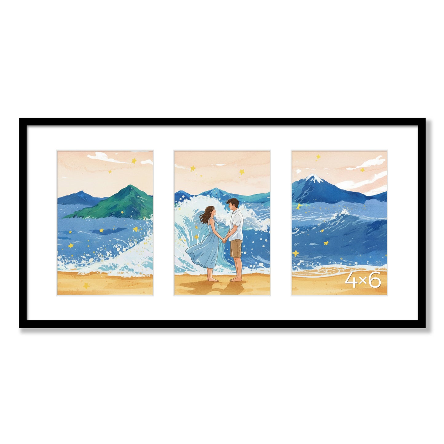 Kuxerla 8x16 Collage Picture Frame ,Displays 3Pcs 4x6 Pictures with Mat or 1Pcs 8x16 Picture without Mat , Collage Picture Frame for Horizontal or Vertical Display, Black, 1 Pack