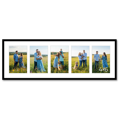 Kuxerla 8x24 Collage Picture Frame ,Displays 5Pcs 4x6 Pictures with Mat or 1Pcs 8x24 Picture without Mat , Collage Picture Frame for Horizontal or Vertical Display, Black, 1 Pack