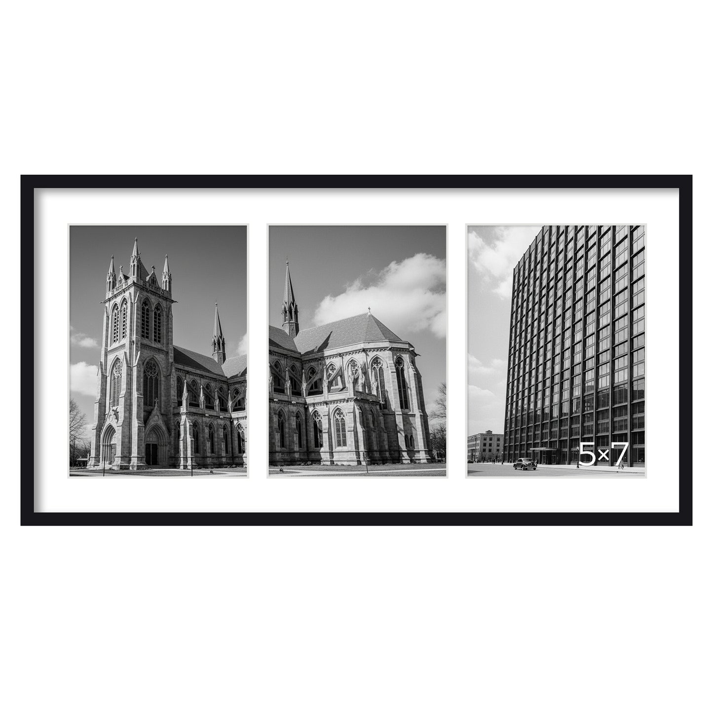 Kuxerla 9x18 Collage Picture Frame ,Displays 3Pcs 5x7 Pictures with Mat or 1Pcs 9x18 Picture without Mat , Collage Picture Frame for Horizontal or Vertical Display, Black, 1 Pack
