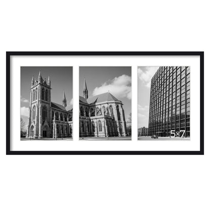 Kuxerla 9x18 Collage Picture Frame ,Displays 3Pcs 5x7 Pictures with Mat or 1Pcs 9x18 Picture without Mat , Collage Picture Frame for Horizontal or Vertical Display, Black, 1 Pack
