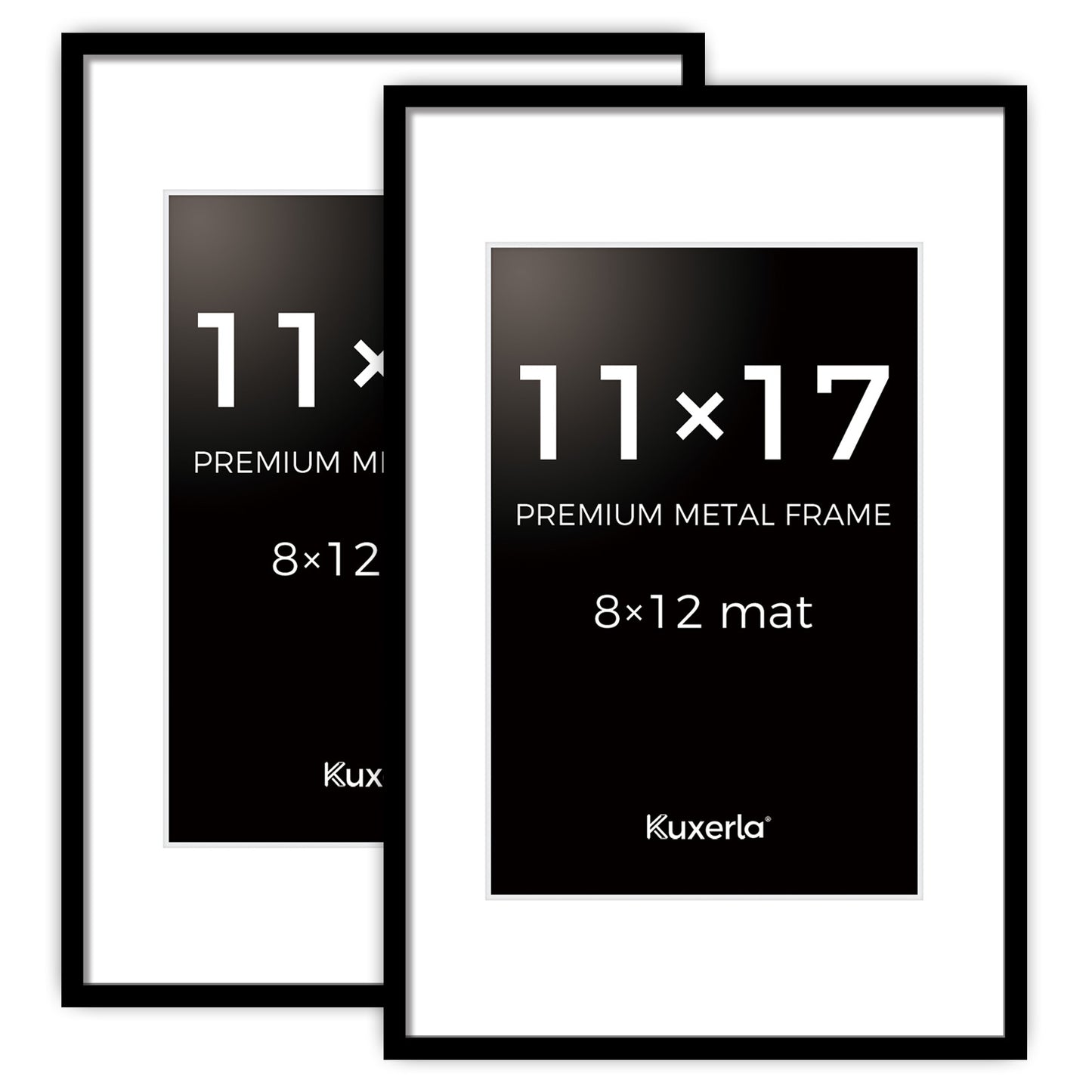 Kuxerla 11x17 Poster Frames,Metal 11x17 Picture Frames Display 8x12 Picture with Mat or 11x17 without Mat,Black,2 pack