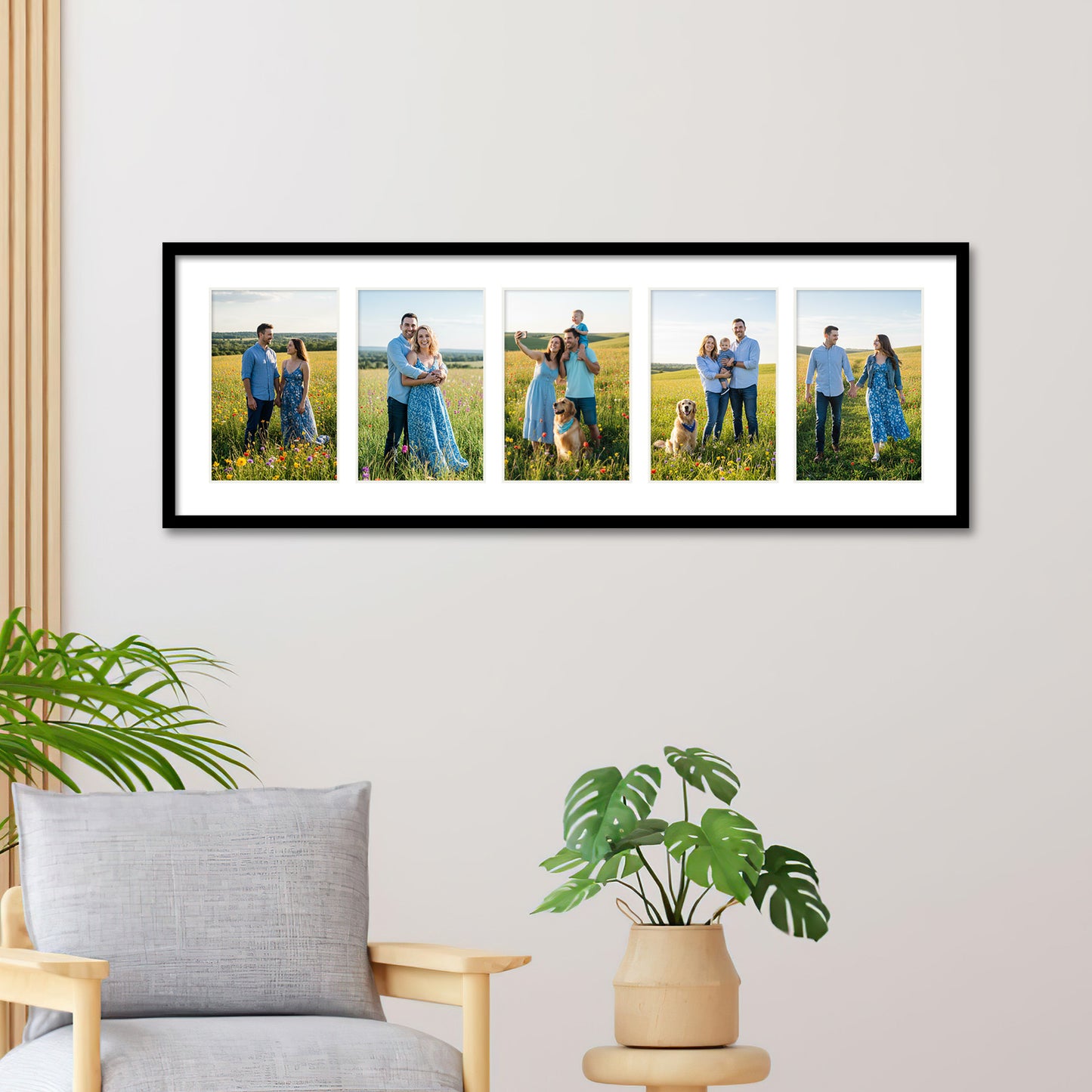Kuxerla 8x24 Collage Picture Frame ,Displays 5Pcs 4x6 Pictures with Mat or 1Pcs 8x24 Picture without Mat , Collage Picture Frame for Horizontal or Vertical Display, Black, 1 Pack