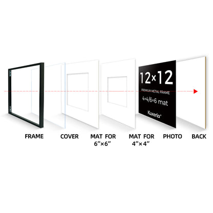 Kuxerla 12x12 Picture Frames, Wall Gallery Photo Frame with Mat Display 4x4 or 6x6 Photos, Wall Hanging Frame for 12x12 Picture Without Mat,Black