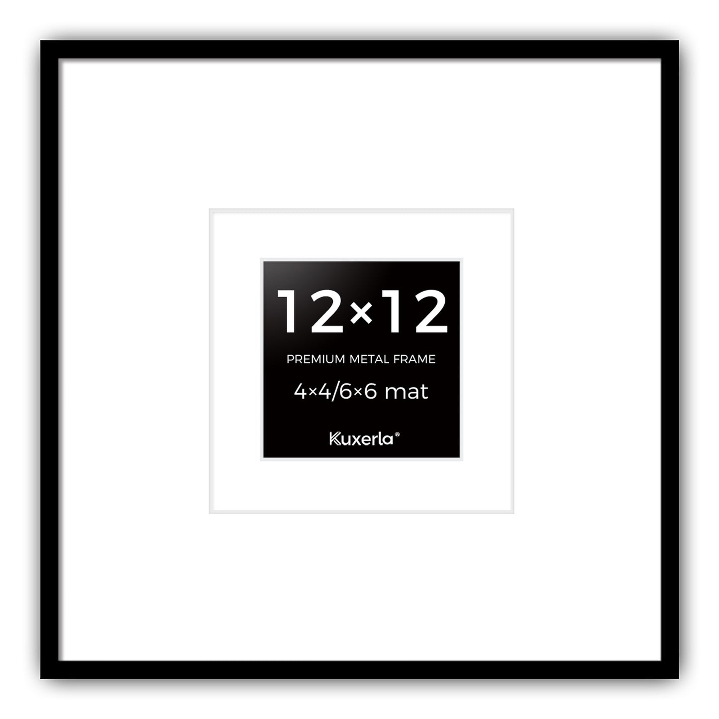 Kuxerla 12x12 Picture Frames, Wall Gallery Photo Frame with Mat Display 4x4 or 6x6 Photos, Wall Hanging Frame for 12x12 Picture Without Mat,Black